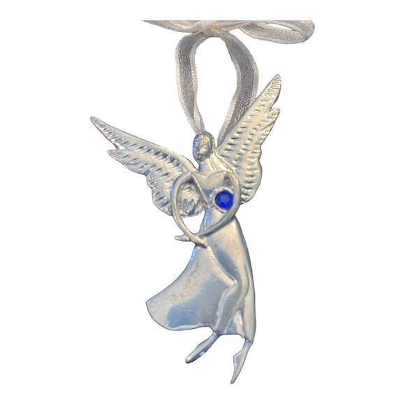 Birthstone Pewter Angel BROOCH PIN Ornament Pendant September Sapphire Crystal - Picture 5 of 5